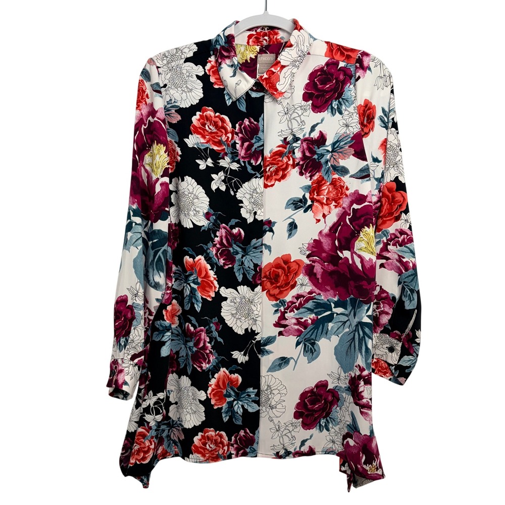Chico's Floral Tunic Blouse Size‎ 1 (8/10) Multicolor Excellent